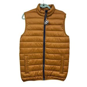 Swiss Tech Mens Puffer Vest Quilted Pockets Full Zip Outerwear Camel Sz S 34-36*